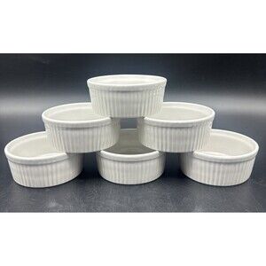 ITI European White Ceramic Fluted Ramekin 6oz Set Of 6 NEW